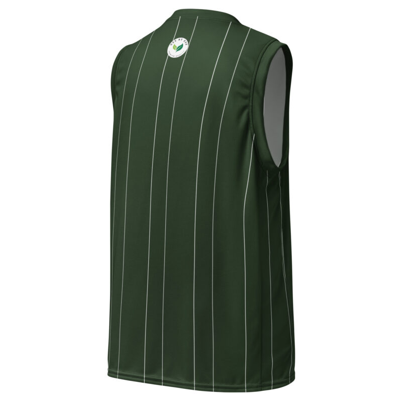 Recycled Unisex Basketball Jersey Green with White Stripes - Image 2