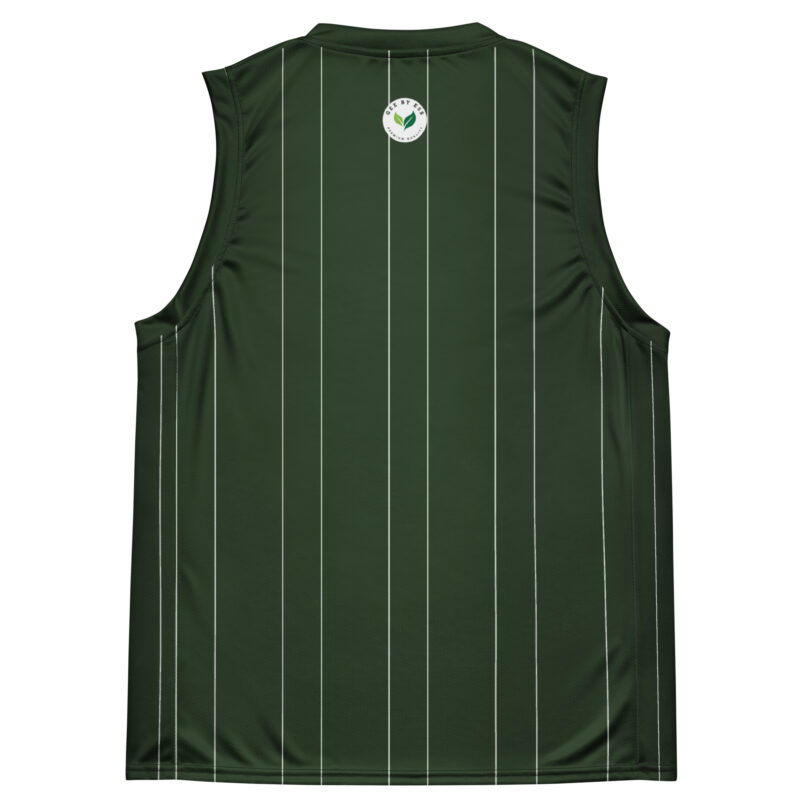 Recycled Unisex Basketball Jersey Green with White Stripes - Image 4
