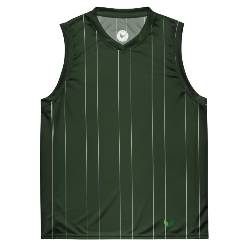 Recycled Unisex Basketball Jersey Green with White Stripes - Image 3