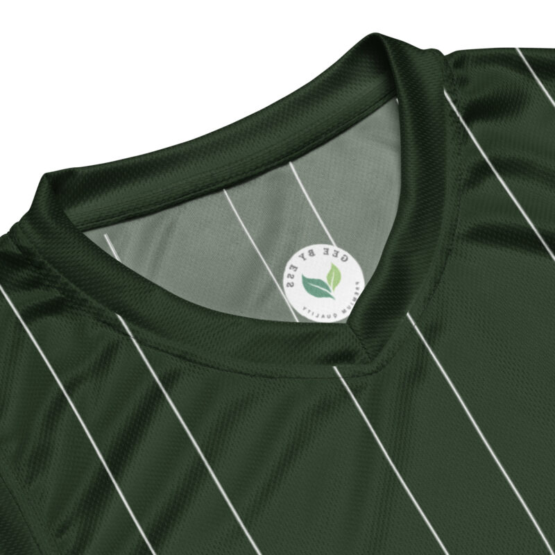 Recycled Unisex Basketball Jersey Green with White Stripes - Image 5