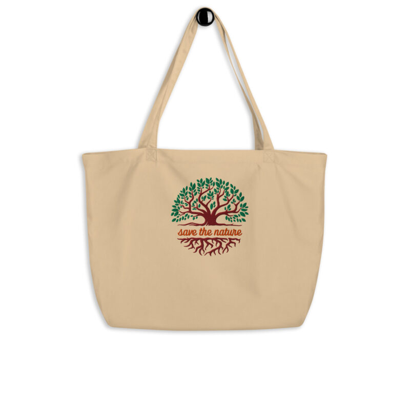 Large Organic Tote Bag Embroidery Save The Nature - Image 4