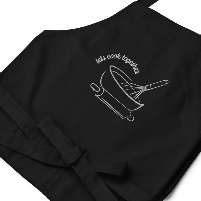 Organic cotton apron Embroidery Lets Cook Together (dark colors) - Image 2