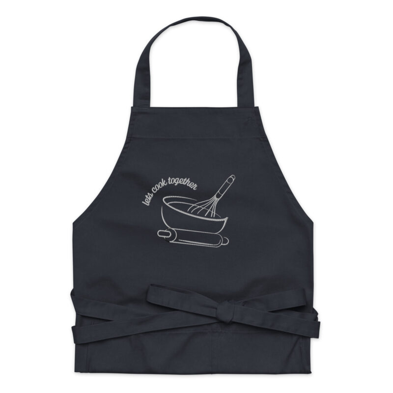 Organic cotton apron Embroidery Lets Cook Together (dark colors) - Image 3