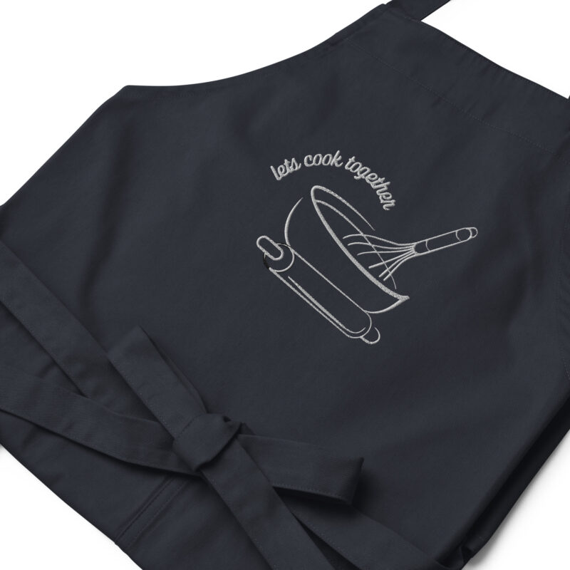Organic cotton apron Embroidery Lets Cook Together (dark colors) - Image 4